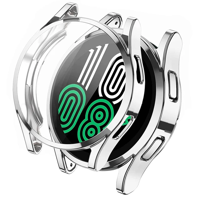 Case For Samsung Galaxy Watch 4 44MM 40MM, TPU All-Around Bumper Screen Protector Galaxy watch 4 cover Smart Watch Accessories Silver