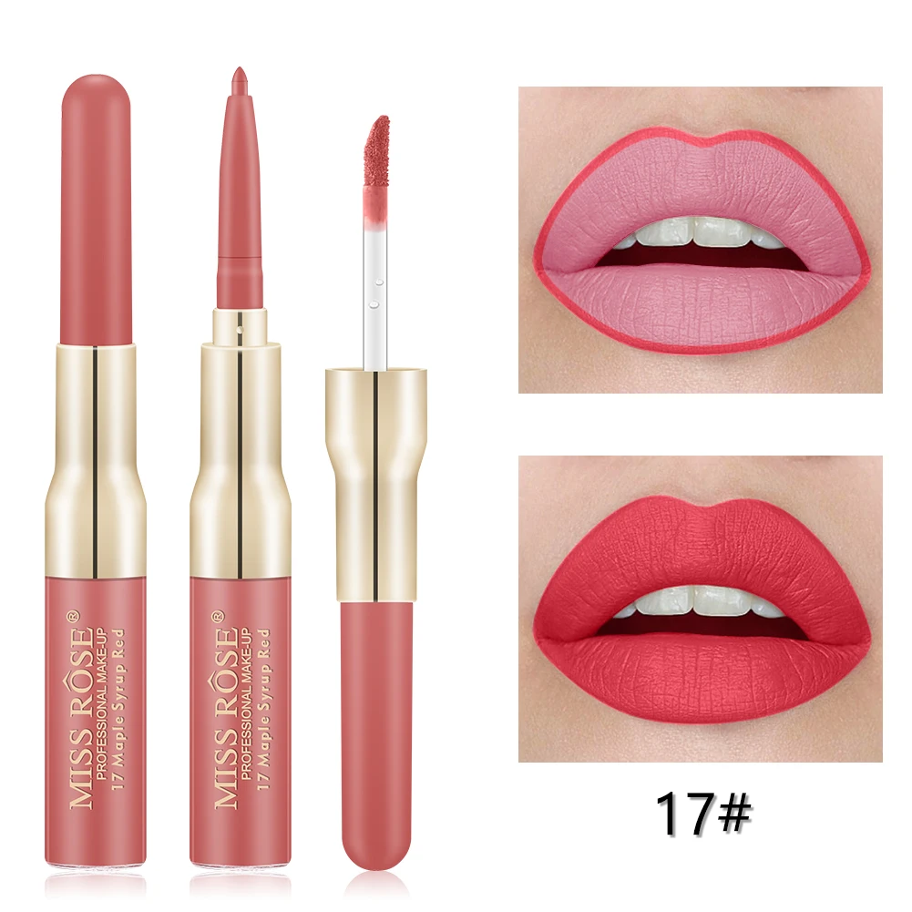 Miss Rose 12 Colors Double-ended Lip liner Long-lasting Matte Lip Glaze sexy red Velvet Lipstick Makeup Cosmetics Tools TSLM1 - Цвет: 17