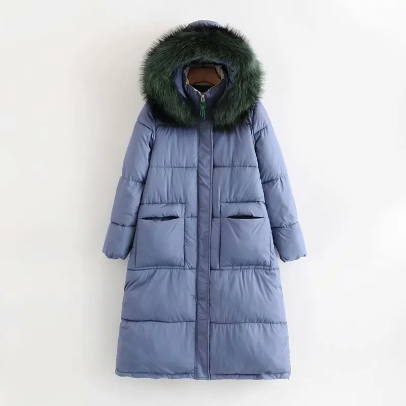 

Korean-style WOMEN'S Wear 2019 Winter New Style Long Fur Collar Back Letter Embroidered Hooded Cotton Overcoat Women's