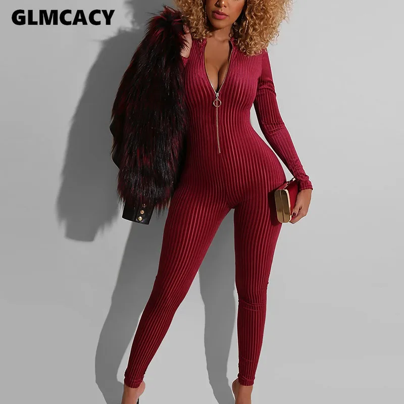 Женский облегающий трикотажный комбинезон с длинным рукавом, сексуальный бандажный комбинезон на молнии, стильная Рабочая одежда OL, вечерние Клубные костюмы
