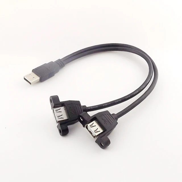 1x USB 2.0 A maschio A doppio USB 2.0 A femmina presa montaggio A pannello Y connettore Splitter cavo 30cm nero