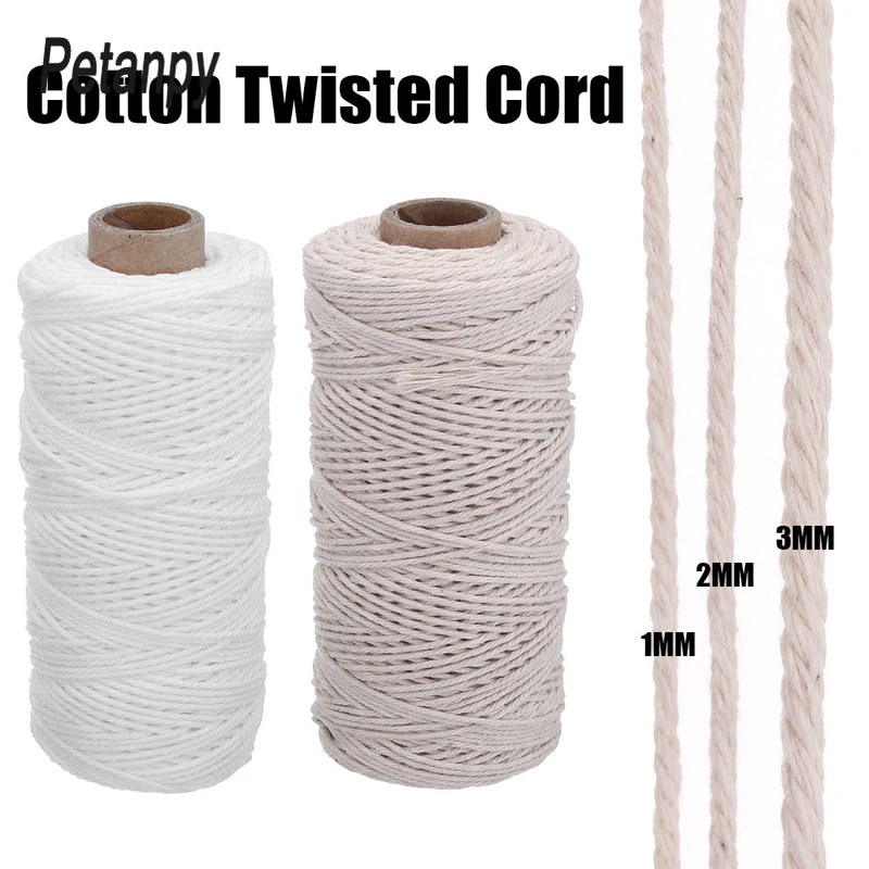 

Durable 200m White Cotton Cord Natural Beige Twisted Cord Rope Craft Macrame String DIY Handmade Home Decorative supply 3mm