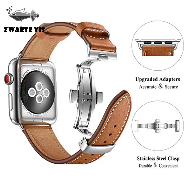 Leather Smart Strap Compatible For Apple Watch Strap 38mm 40mm 42mm 44mm Stylish Leather For Apple Strap watch Series 1, 2, 3, 4