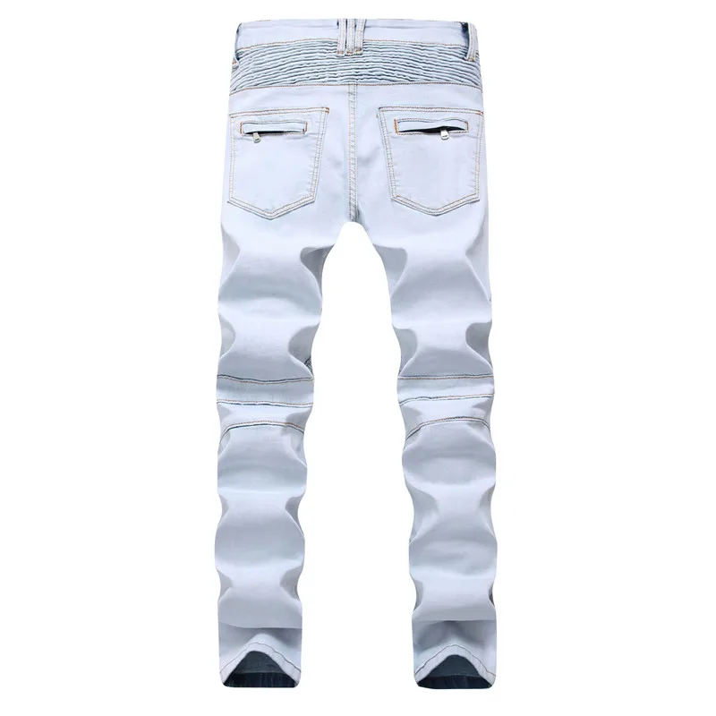 Новые мужские рваные байкерские Джинсы Брюки Slim Fit Distressed джинсовые брюки для мужчин хорошо тянется светло-голубой Плюс Размер 28-42