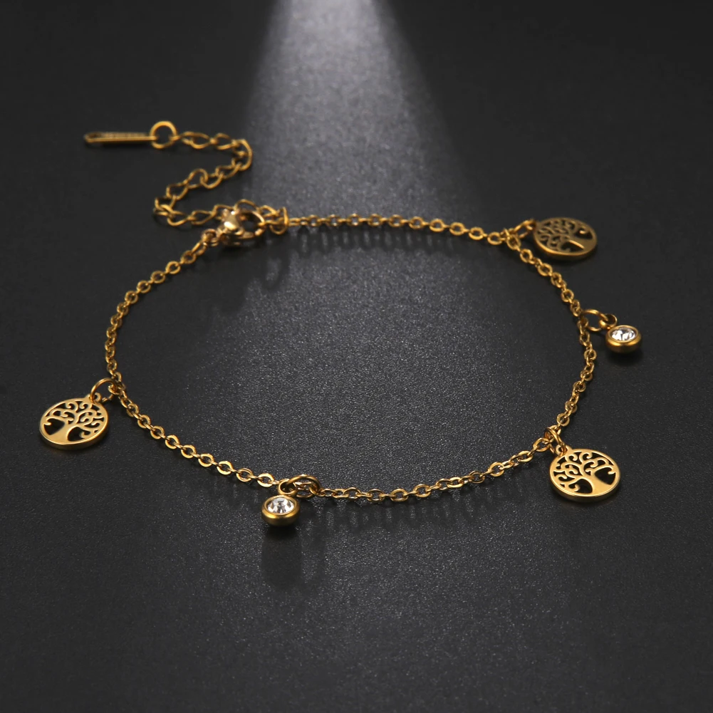 Cazador Zirkon Baum des Lebens Armbänder auf Hand für Frauen Gold Farbe Edelstahl Tier Kreuz Charme Armband Schmuck Geschenk