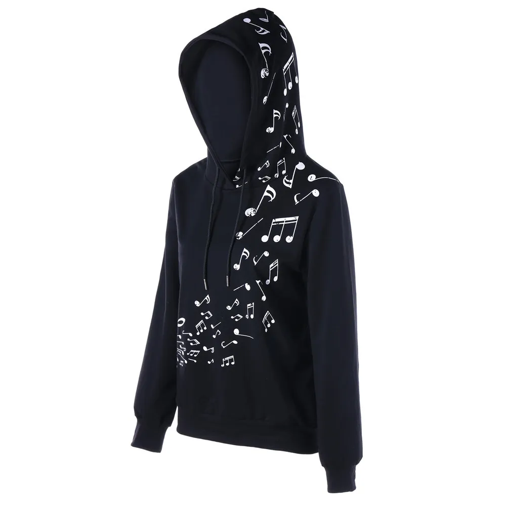 

2019 Autumn Winter Musical Note Harajuku Printed Pullover Thick Loose Women Hoodies Sweatshirt Female Casual Coat