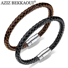 AZIZ BEKKAOUI горячая Распродажа Простой стиль черный браслет из нержавеющей стали модные кожаные браслеты для мужчин модные ювелирные изделия Прямая поставка