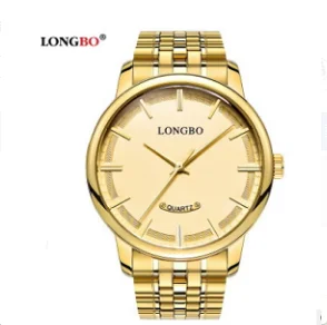 LONGBO, кварцевые часы для влюбленных, женские, мужские, парные, аналоговые часы, кожаные Наручные часы, модные, повседневные часы, золото, 1 шт, 80232 - Цвет: Gold Gold Men
