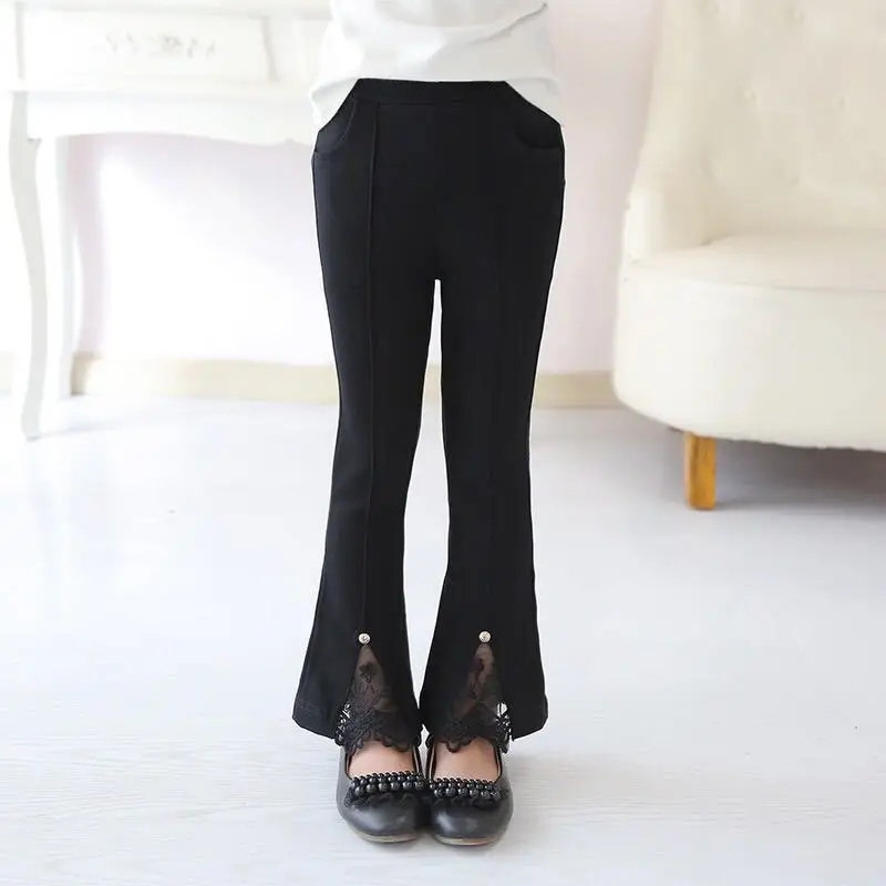 

2019 Autumn New Style Korean-style Childrenswear Girls Big Boy Elasticity Trumpet Trousers Mouth Fashion Lace Slit Pants Fashion