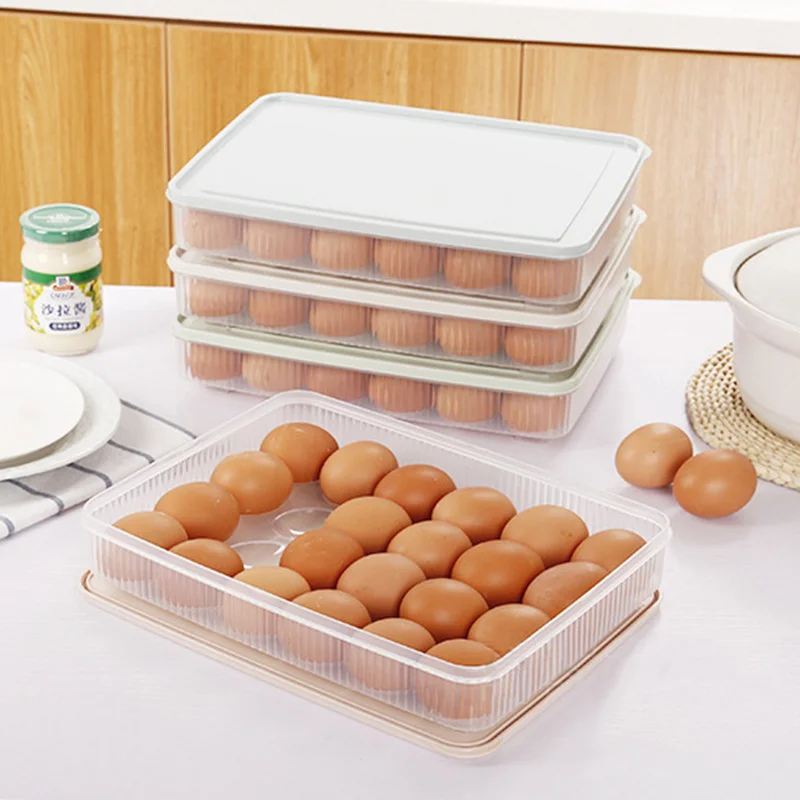 

24 Grids Refrigerator Egg Anti Scroll Plastic Trays Storage Container with Lid Sealed Stacking Box Food Fresh Case Organizer