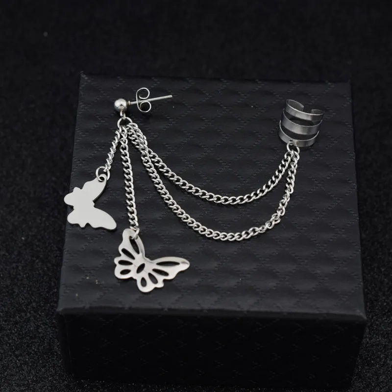 KPOP Butterfly Bangtan Boys Album JIMIN star серьги-гвоздики модные ювелирные изделия из нержавеющей стали двойные пирсинг серьги звезда Луна ювелирные изделия - Окраска металла: 1-Stud earring