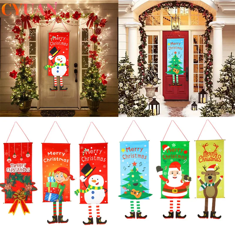 Christmas Decorations for Home Santa Claus Elk Hanging Flags Christmas Ornaments Door Banner Navidad Kerst New Year Decor