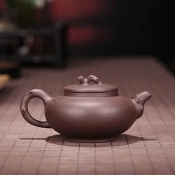 

Yixing Famous Pure Manual Dark-red Enameled Pottery Teapot Raw Ore Purple Mud Pine Shadow To Fake Something Antique Kettle Kung