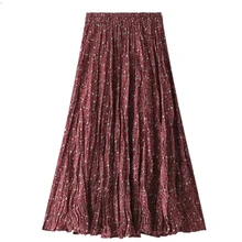 Женские юбки для девочек,, Корейская версия, новинка, Осень-зима, тонкая талия, цветочный принт, плиссированная трапециевидная юбка для женщин, 8316