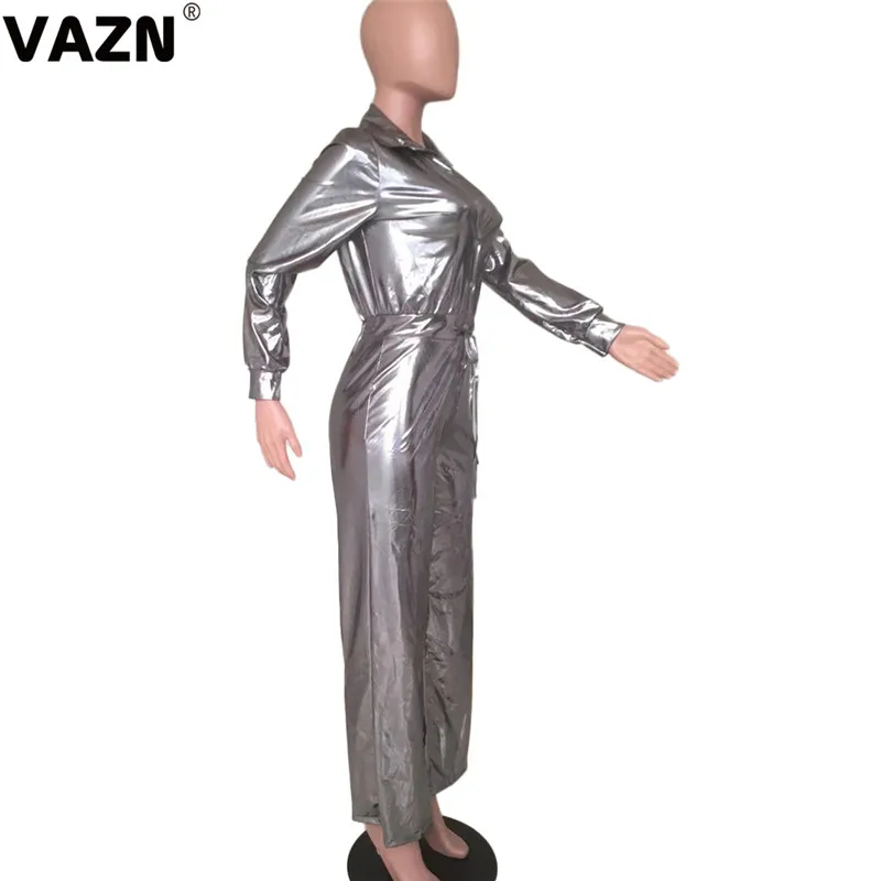 VAZN OJS9141 новые модные женские комбинезоны, одноцветные серые длинные штаны с длинным рукавом, комбинезоны с v-образным вырезом, Сексуальные клубные Свободные Комбинезоны