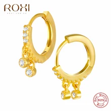 ROXI 925 пробы серебряные Круглый фианит маленькие серьги гвоздики для женщин Huggies ювелирные изделия циркон в один ряд круглые серьги Свадебные ювелирные изделия