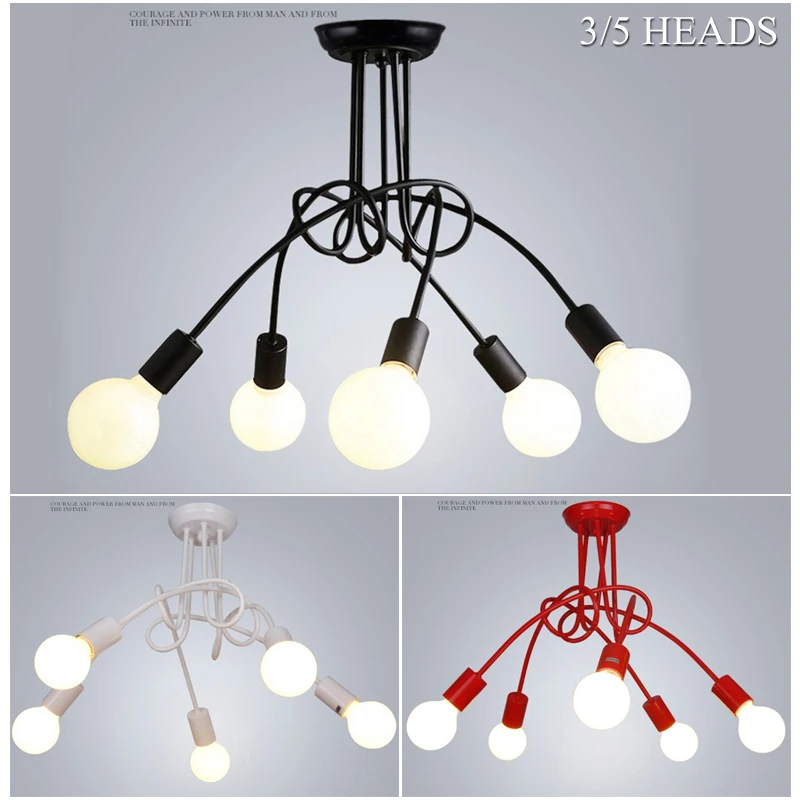 

3/5 Heads Metal Nordic Loft Chandelier lighting Vintage Industrial Ceiling Lamp Frame Bending Personality for Home & Store