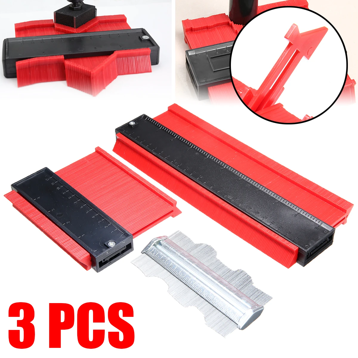 3Pcs Contour Gauge Profile Copy Gauge Duplicator Tiling Laminate Tiles Edge Shaping Wood Measuring Ruler 120mm 250mm 125mm