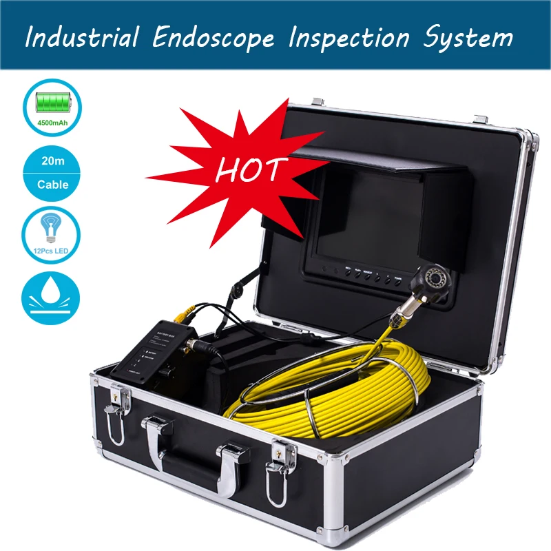 

TP9200 9" Waterproof Industrial Endoscope Inspection System 20m 23mm Pipeline 1000TVL Video Camera With 12pcs Adjustable LEDS