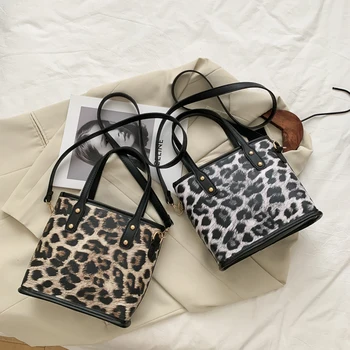 

Retro Fashion Leopard Pattern Shoulder Crossbody Bucket Bag Women PU Leather Large Capacity Handbags Totes