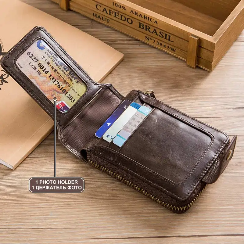Модный мужской кошелек из натуральной кожи, RFID, короткий кошелек на застежке, мужской кошелек с карманами для монет, маленькая молния, мужские кошельки, держатель для карт
