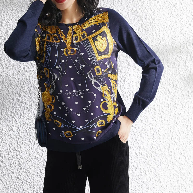 Новый цветной Шелковый Топ женский весенний сращивающийся шерстяной свитер с