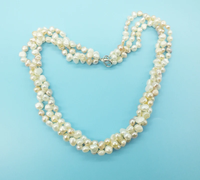 3 нити 7-8 мм естественный белый барокко жемчужное ожерелье, 19" - Окраска металла: mixed colours