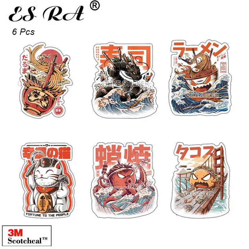 

Japanese Styling Stickers 3.1cm Illustrations Pegatinas Decals Waterproof 6Pcs/Set for Car Suitcase Bottle Journal Decorate Gift