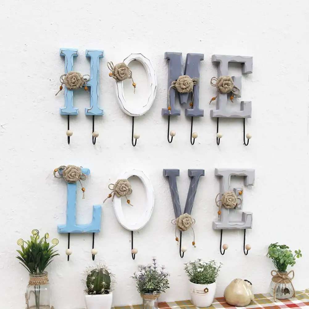 

4Pcs Love Home Letter Sweet Creative Design Wall Mount Hook Clothes Scarf Hat Storage Easy Install Wear-Resistant Hanger Holder