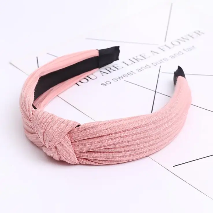 pink Однотонная мягкая завязанная повязка для волос для женщин Дамский тюрбан Широкий Простой обруч для волос аксессуары для волос головной убор - Цвет: pink