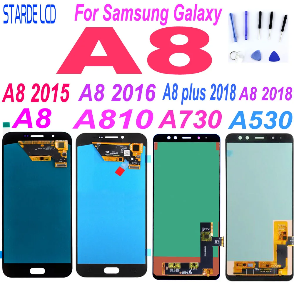 

AAA+ For Samsung A8 2015 2016 A800 lcd display A8000 LCD A8100 A810 Display A8 Plus A8+ 2018 A730 LCD Touch A530 A530F Replace