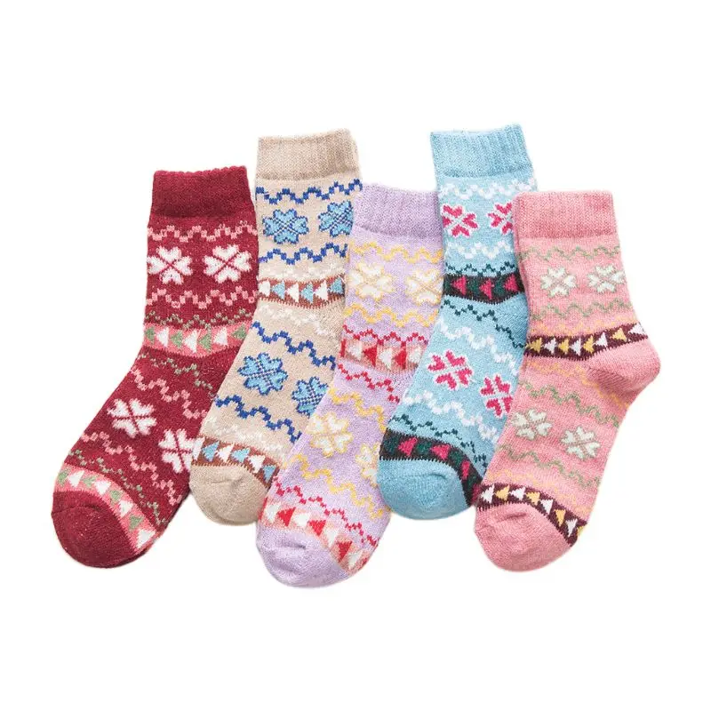 3 5 пар, женские носки унисекс для девочек, шерстяные теплые зимние толстые винтажные носки с геометрическим принтом - Цвет: 3