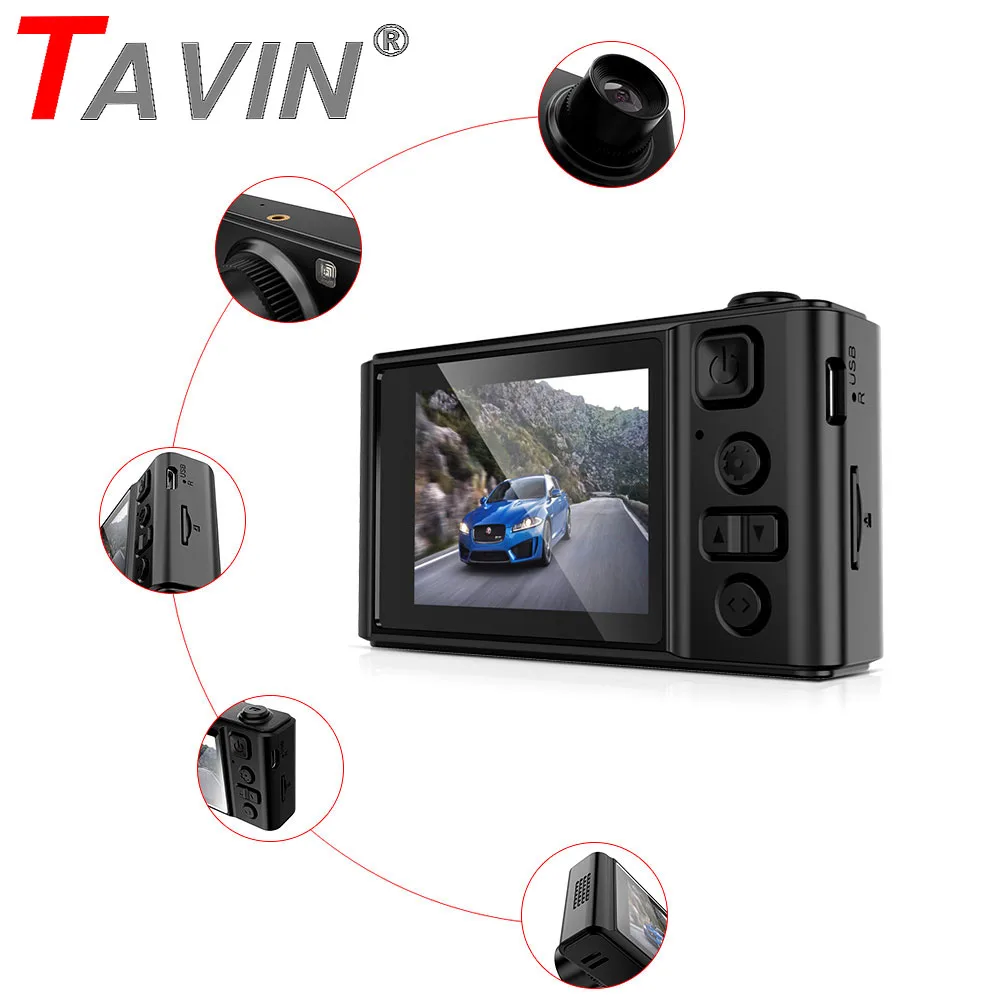 TAVIN Car Dvr Dash Cam Dual Lens Recorder 2 inch Rearview Mirror Full HD 1080P Night Vision Camera 24H Parking Auto Video | Автомобили и