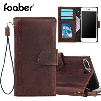

Vintage Crazy Horse Leather Case for iPhone 7 8 Plus Cowhide Cover for 7 8