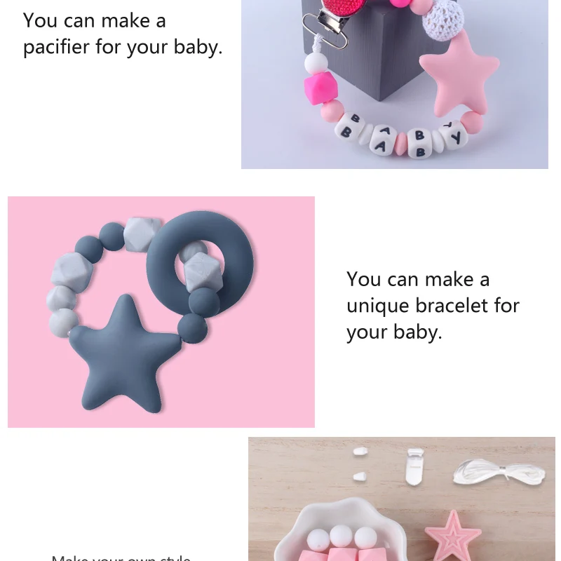 XCQGH Baby DIY силиконовые молярные Восьмиугольные большие звезды Набор свободные бусы детское колье соска цепи браслет аксессуары