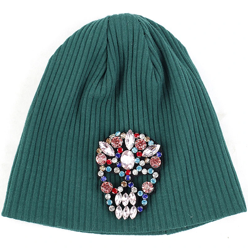 Charm Wood ребристые Beanie Шляпа Призрак череп голова пуловеры череп Кепки для ангела Детские Зимние утеплённые для возраста от 0 до 12 месяцев - Цвет: Multi green