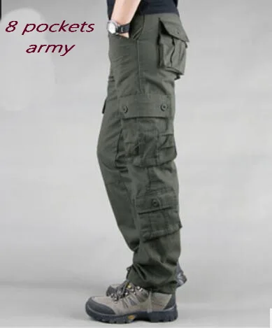 8 pockets army green Мужские повседневные штаны, комбинезоны, мужские брюки-карго с несколькими карманами, военные спортивные тактические штаны, мужские спортивные штаны, прямые брюки - Цвет: 8 pockets army green