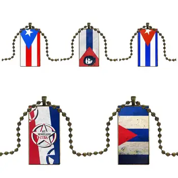 

For Girls Wholesale Glass Pendant Necklace Handmade Half Pendant Rectangle Necklace Cuba Flag For Men