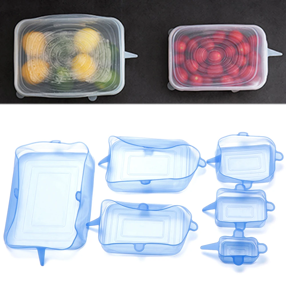 Food Cover 6Pcs Food Grade Silicone Stretch Lids Kitchen Tools Reusable Wrap Sealed Keep Fresh Stretchy Bowl Cover