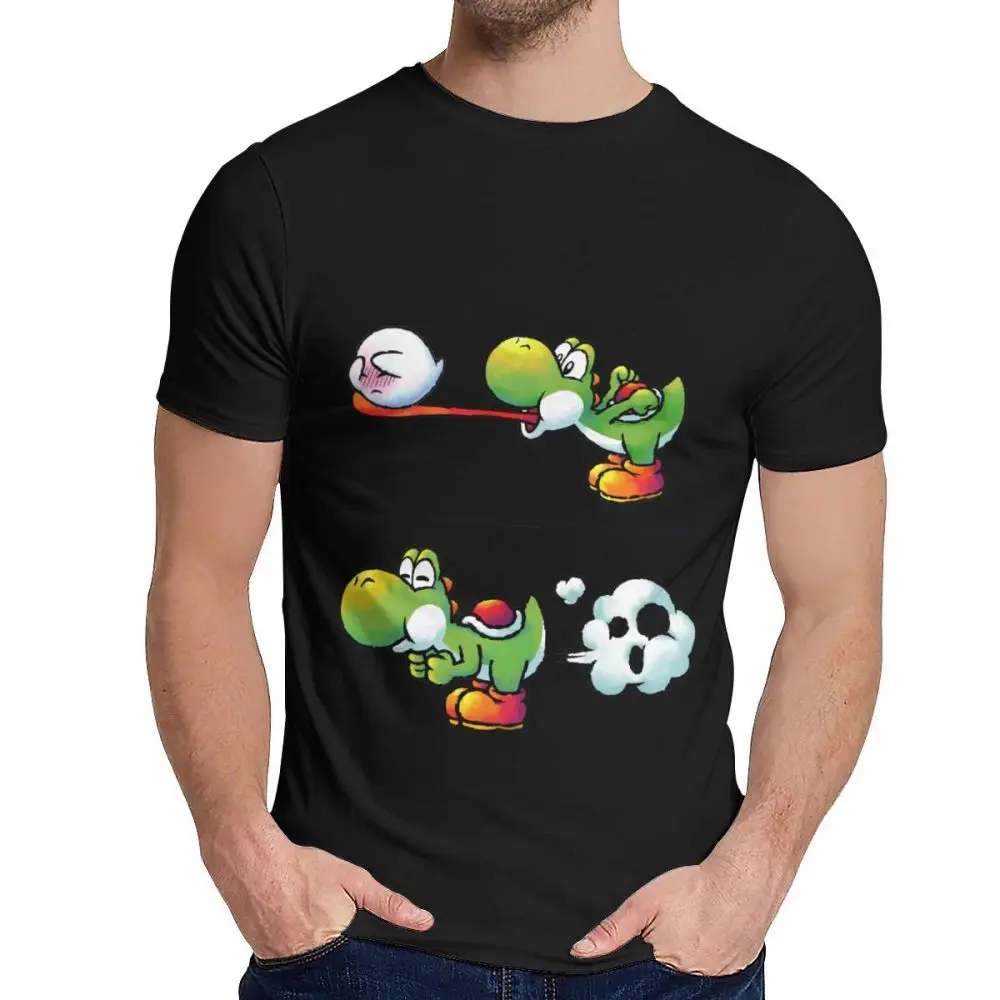 Для мужчин футболка nintendo Yoshi серии Farting Yoshi хороший хлопок Классический круглый вырез ретро короткий рукав - Цвет: Черный