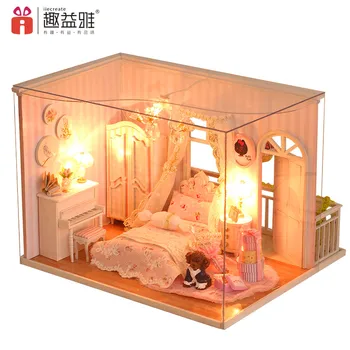 

3D Doll House DIY Miniature Wooden Dollhouse Assembled By Hand Model Furnitures Houses Toys for Kids My Memories