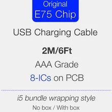 Оригинальное качество 2M 6ft E75 кабель с микросхемой натуральная 8ICs E75 usb-кабель для IPhone X XR 8 7 6 plus 10 шт./лот