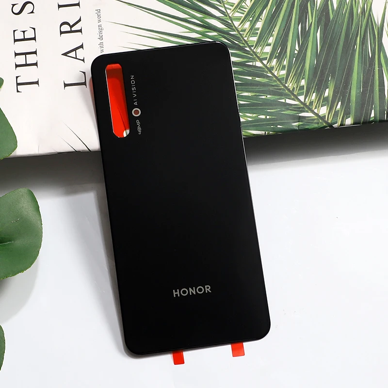 Черный Для huawei honor 20 крышка батареи Стекло задний Чехол для huawei honor 20 корпус запасные части с клеем с логотипом - Цвет: Черный