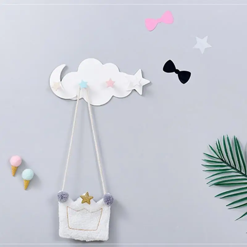 

Wall Mounted Key Clothes Holder Creative Star Moon Cloud Shape Nail Free 4 Hooks Moisture Proof Multi Functional Hooks Hanger