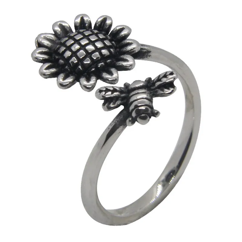 Кольцо унисекс в виде пчелы и цветка из нержавеющей стали 316L | Украшения