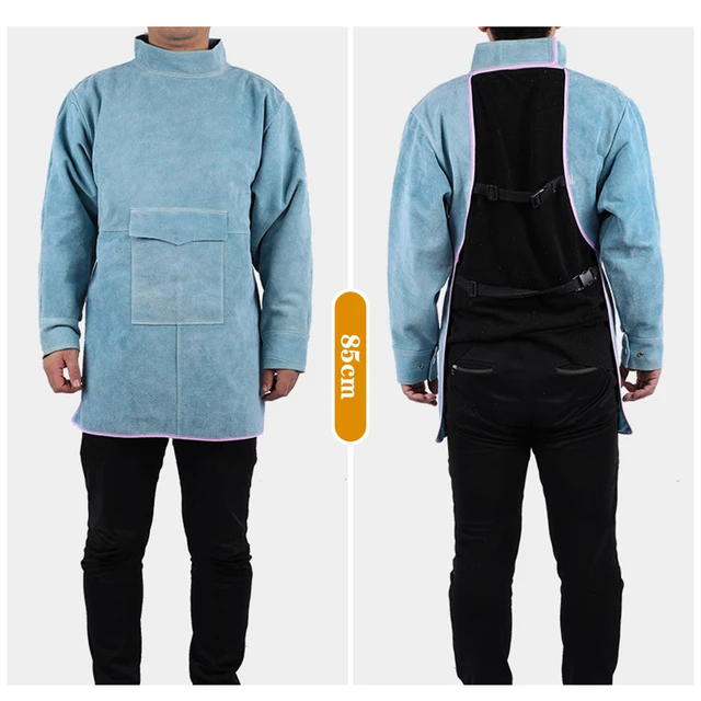 Cowhide Work Clothes Apron Welding Protective Clothing Heat and Fire Resistant Welders Safety Clothing  Welding Apron blue 85cm