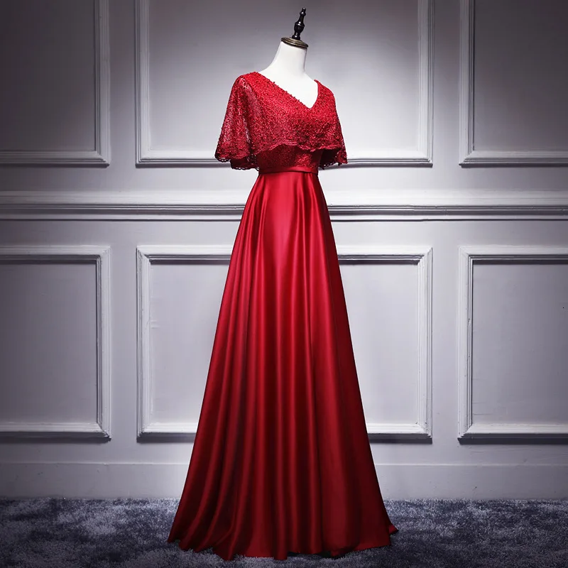 

Elegant Wine Red Satin Long Evening Gowns With Jacket 2020 A-line V-neck Floor-length Women Formal Dresses