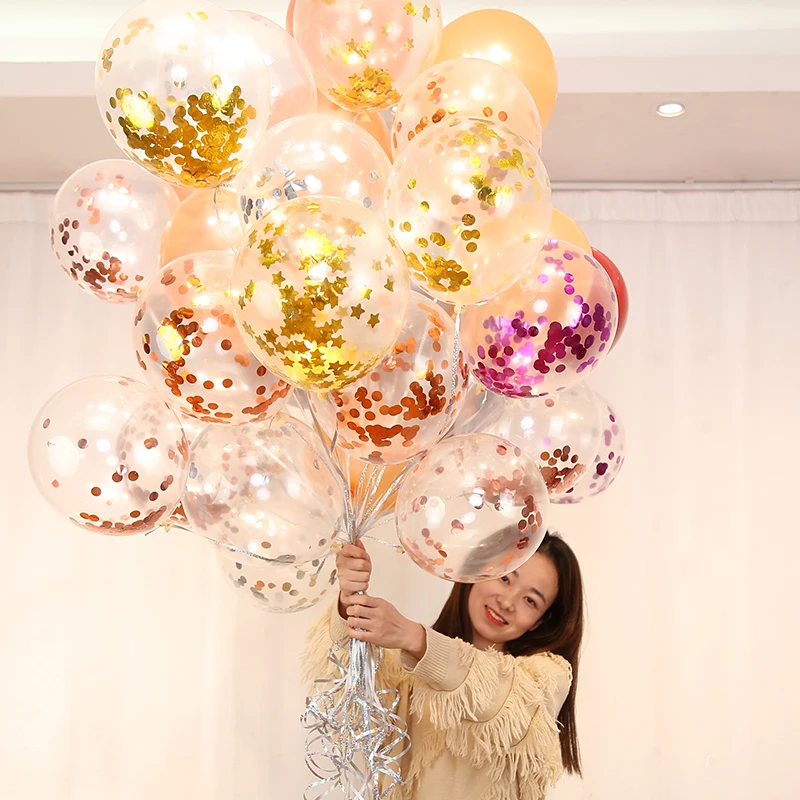 10 пьезы nuevo globo de lаtex confeti Rosa oro transparente lentejuelas para fiesta de cumpleagnos boda suministros juguetes par