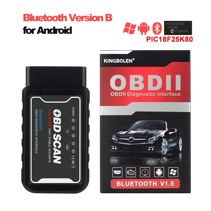 ELM327 Bluetooth Wifi V1.5 PIC18f25k80 чип диагностический сканер J1850 протокол elm 327 OBD2 для OBDII автомобиля android/ios крутящий момент - Цвет: Bluetooth Version B