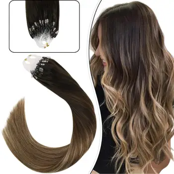 

Ugeat Pre-bonded Hair Extensions 14-24" Remy Hair Extensions Highlight Brown Color Micro Ring Hair Extensions 1g/1s 50g/50s
